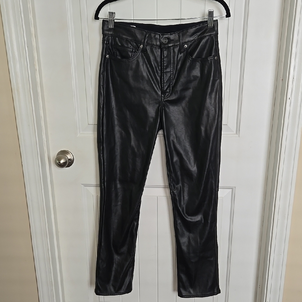 GAP Black Faux Leather Pants High Rise Slim Straight Leg Western Biker Style 27